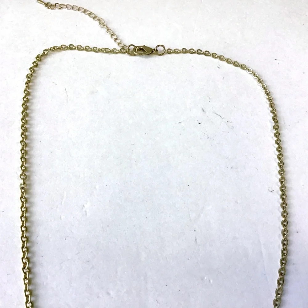 Beaded Tassel Necklace Blue & Gray Mixed Beads Gold Tone Long 32” Chain W/Clasp